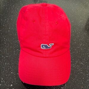 Vineyard Vines Red Baseball Cap with Whale Logo